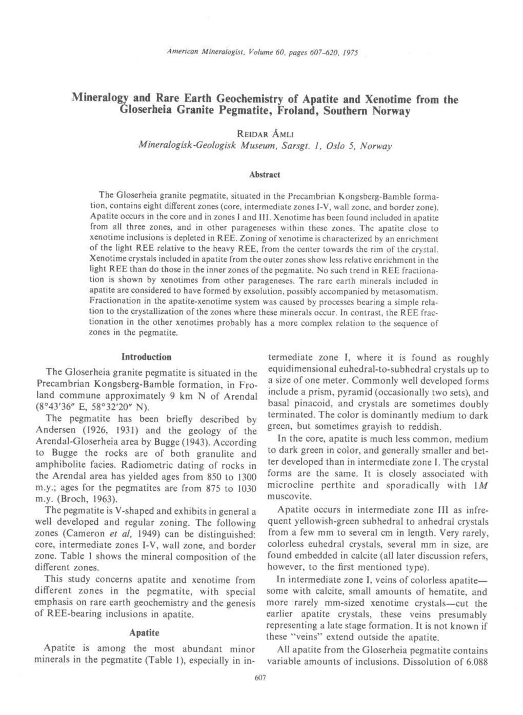 Mineralogy And-Rare Earth Geochemistry of Apatite And