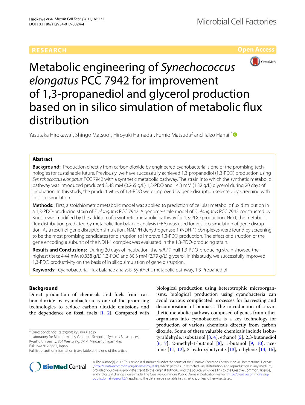 Metabolic Engineering of Synechococcus Elongatus PCC