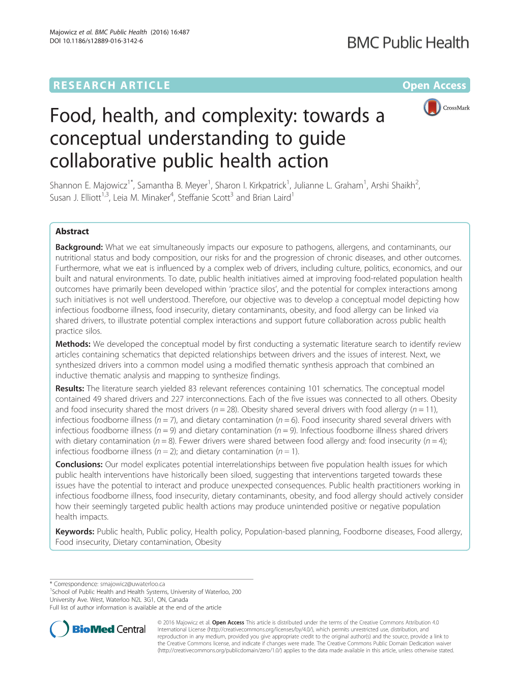Food, Health, and Complexity: Towards a Conceptual Understanding to Guide Collaborative Public Health Action Shannon E