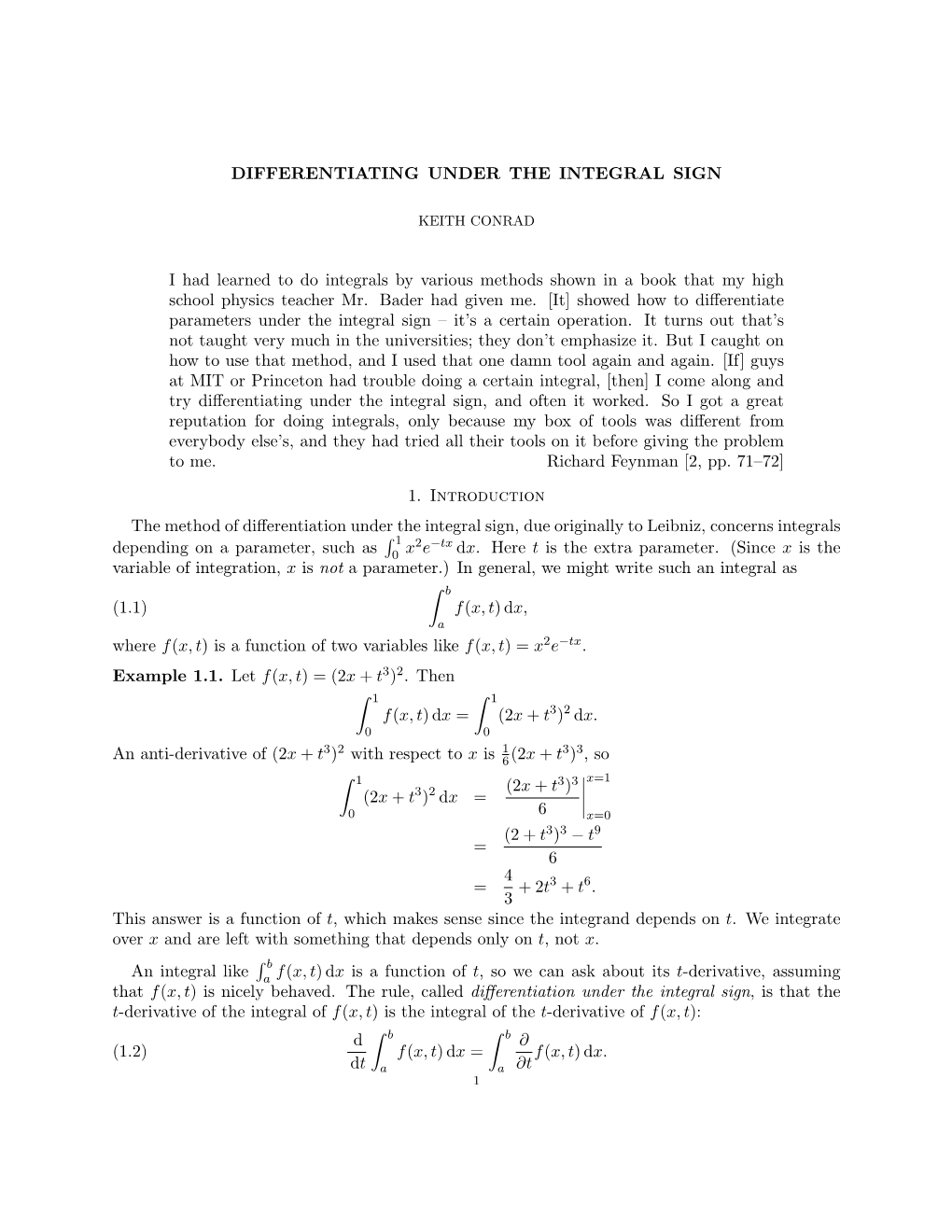 Differentiating Under the Integral Sign