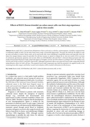 Effects of B2O3 (Boron Trioxide) on Colon Cancer Cells: Our First-Step Experience and in Vitro Results
