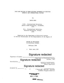 Signature Redacted Signature of Author Department of Political Science Si Gnature Red Acted October, 1987
