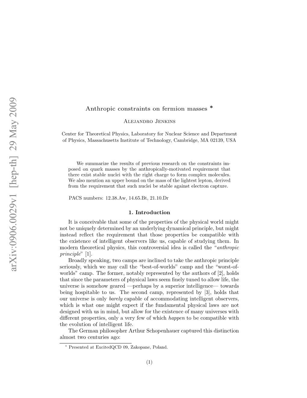 Anthropic Constraints on Fermion Masses