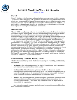 Novell Netware 4.X Security Previous Screen Jeffrey L