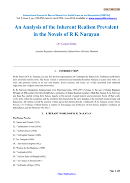 An Analysis of the Inherent Realism Prevalent in the Novels of R K Narayan