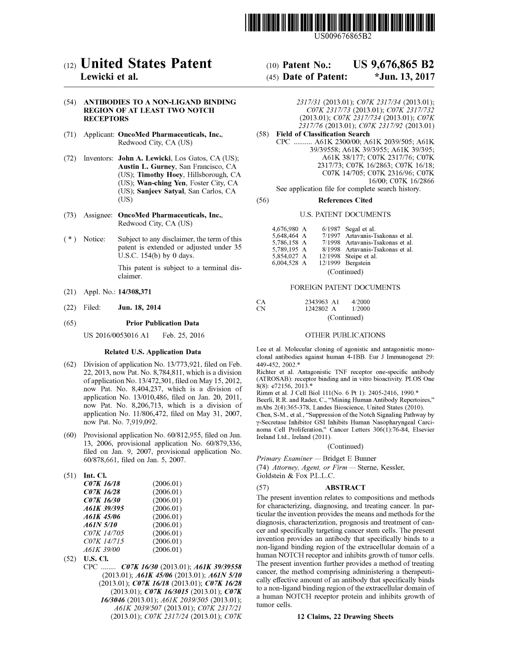 (12) United States Patent (10) Patent No.: US 9,676,865 B2 Lewicki Et Al