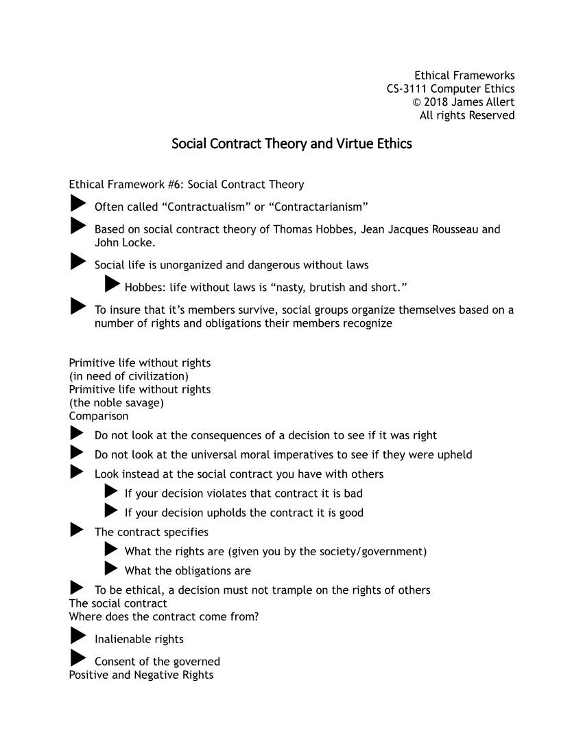 Social Contract Theory and Virtue Ethics