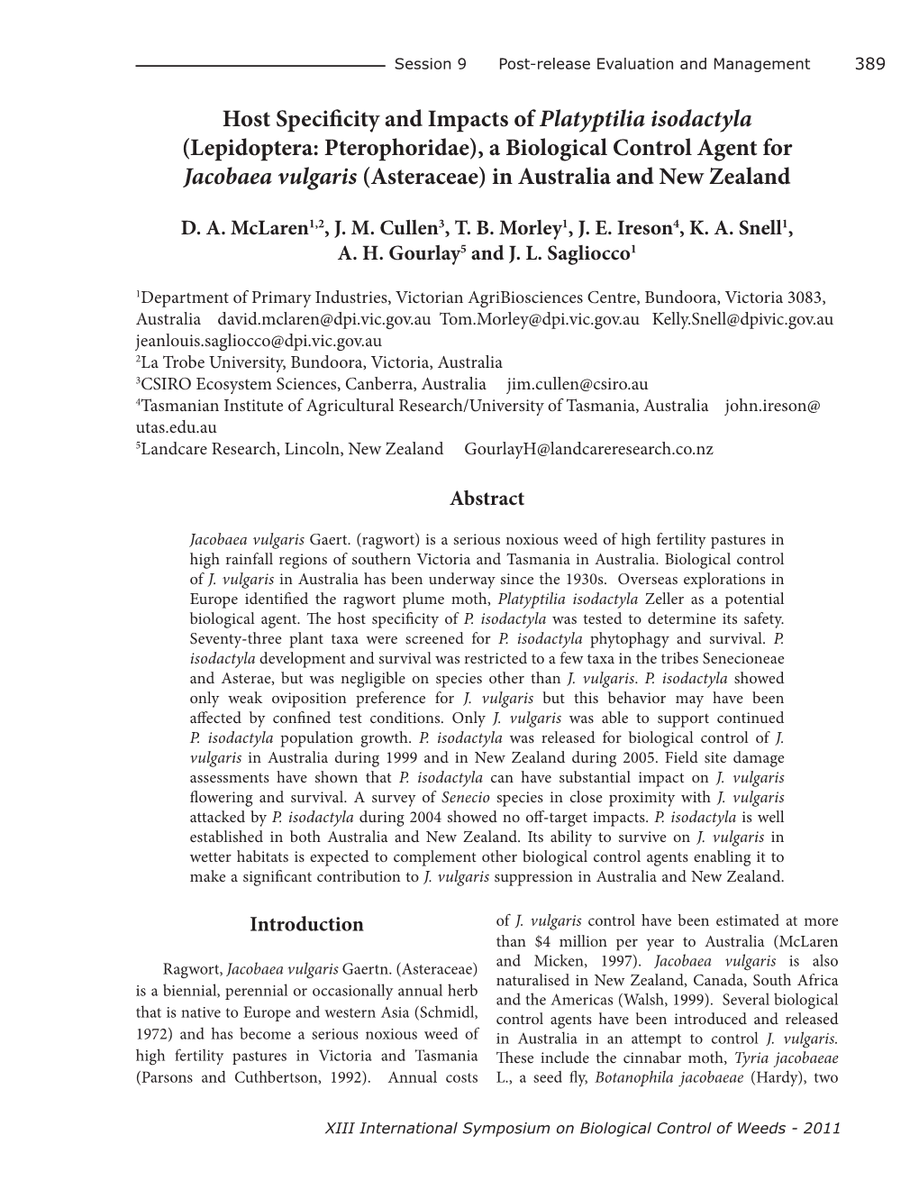 Host Specificity and Impacts of Platyptilia Isodactyla (Lepidoptera