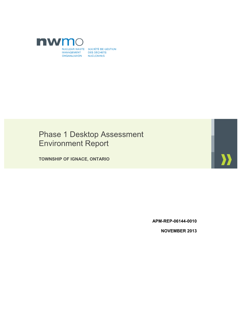 Phase 1 Desktop Assessment Environment Report Township Of