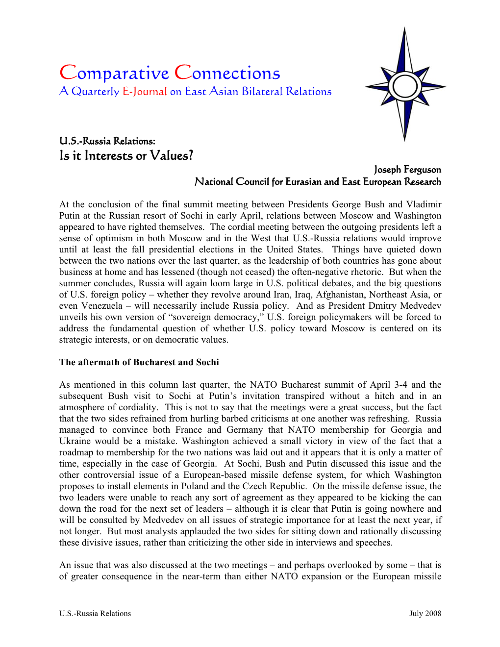 Comparative Connections a Quarterly E-Journal on East Asian Bilateral Relations