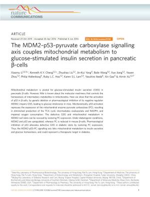 Pyruvate Carboxylase Signalling Axis Couples Mitochondrial Metabolism to Glucose-Stimulated Insulin Secretion in Pancreatic B-Cells