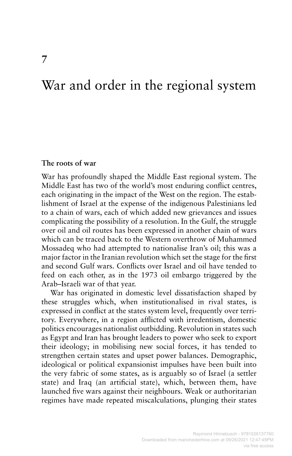 War and Order in the Regional System