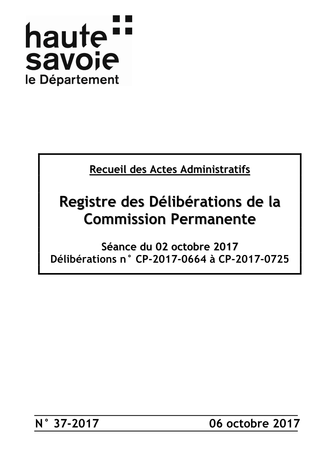 Registre Des Délibérations De La Commission Permanente Séance Du 02 Octobre 2017