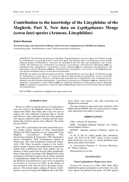Sensu Lato) Species (Araneae, Linyphiidae