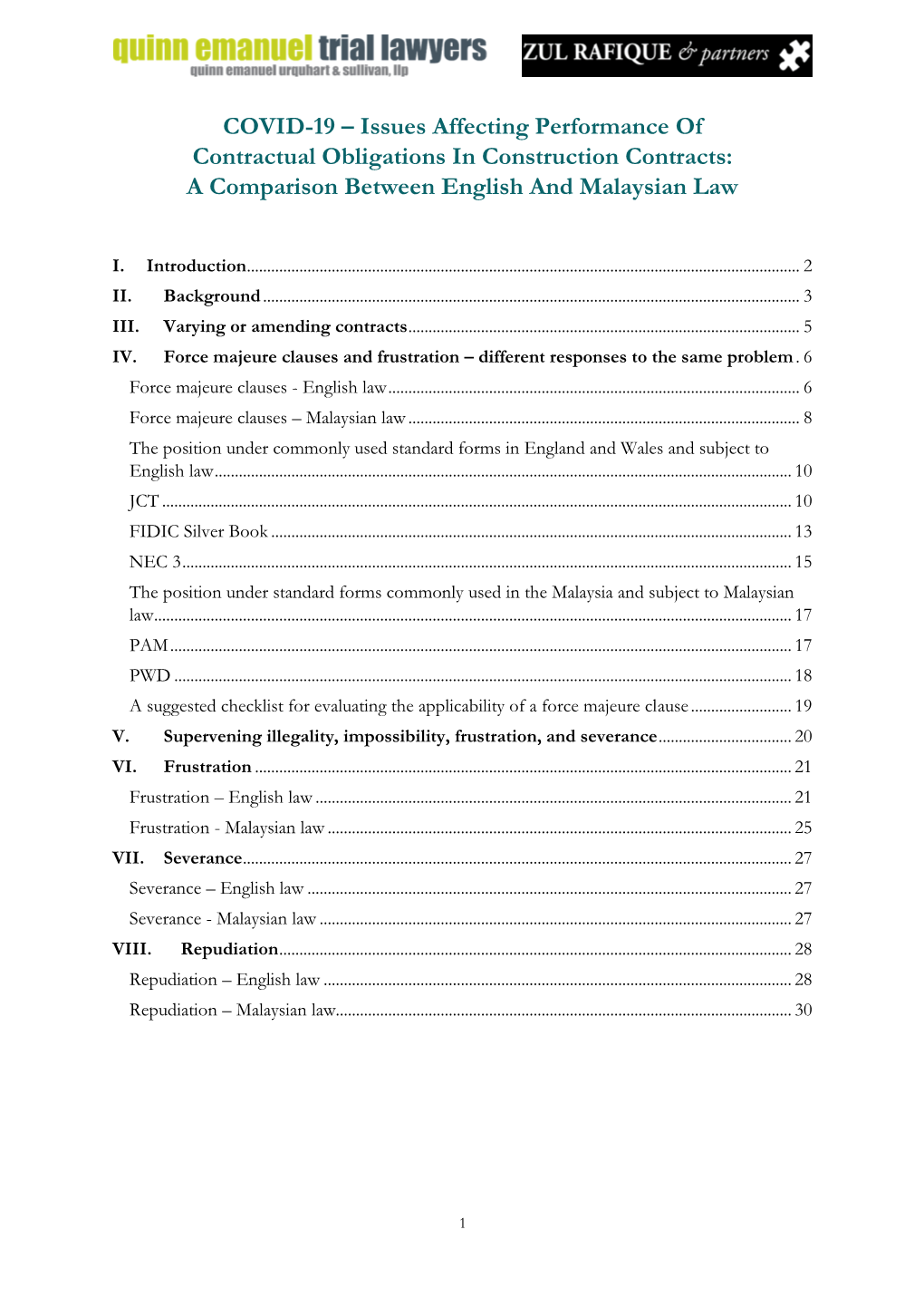 Issues Affecting Performance of Contractual Obligations in Construction Contracts: a Comparison Between English and Malaysian Law