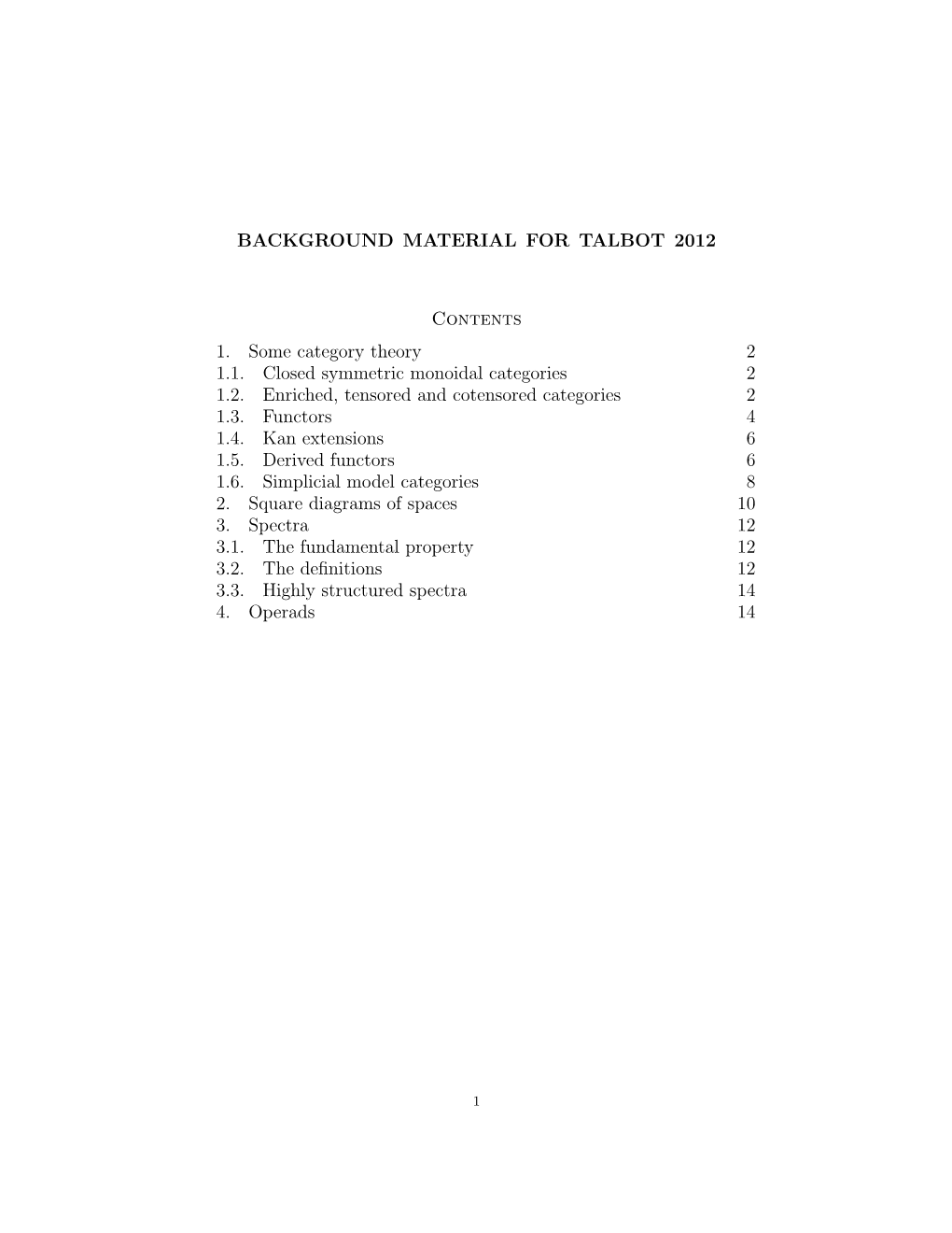Here Is a PDF of the Preparatory Exercises for the 2012 Talbot