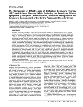 The Comparison of Effectiveness of Dialectical Behavioral Therapy (DBT) and Schema Therapy (ST) in Reducing the Severity of Clin