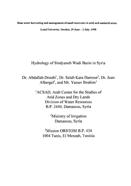 Hydrology of Sindyaneh Wadi Basin in Syria