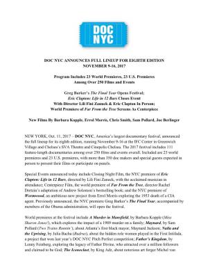 Doc Nyc Announces Full Lineup for Eighth Edition November 9-16, 2017