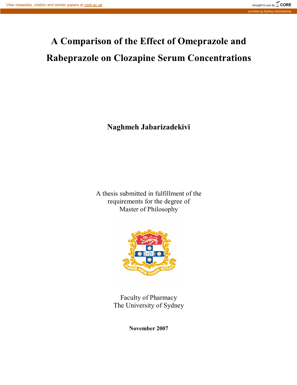 A Comparison of the Effect of Omeprazole and Rabeprazole on Clozapine Serum Concentrations