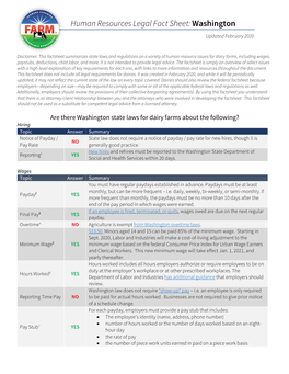 Human Resources Legal Fact Sheet: Washington Updated February 2020