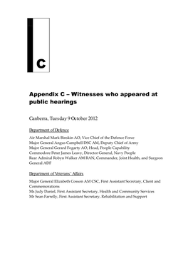 Appendix C: Witnesses Who Appeared at Public Hearings