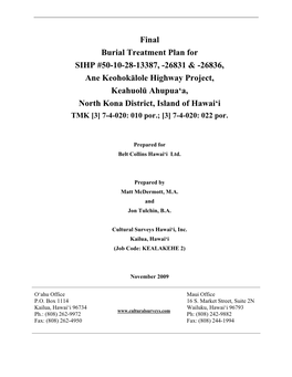 Final Burial Treatment Plan for SIHP #50-10-28-13387, -26831 & -26836