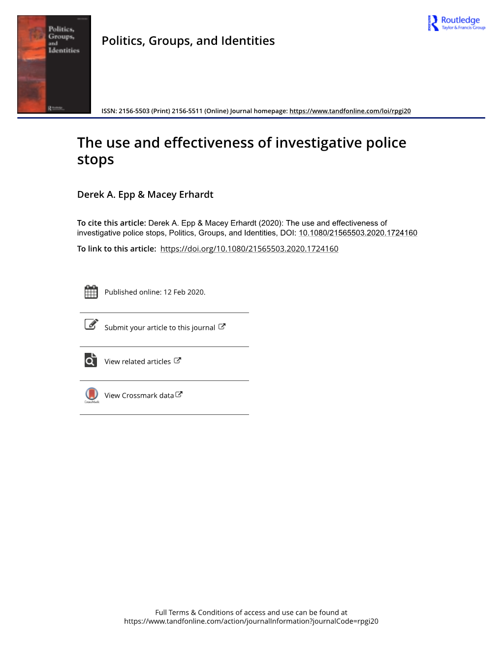 The Use and Effectiveness of Investigative Police Stops