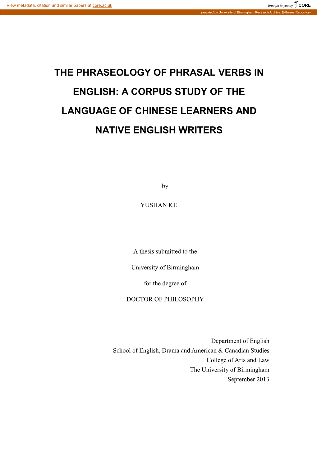 The Phraseology of Phrasal Verbs in English: a Corpus Study Of