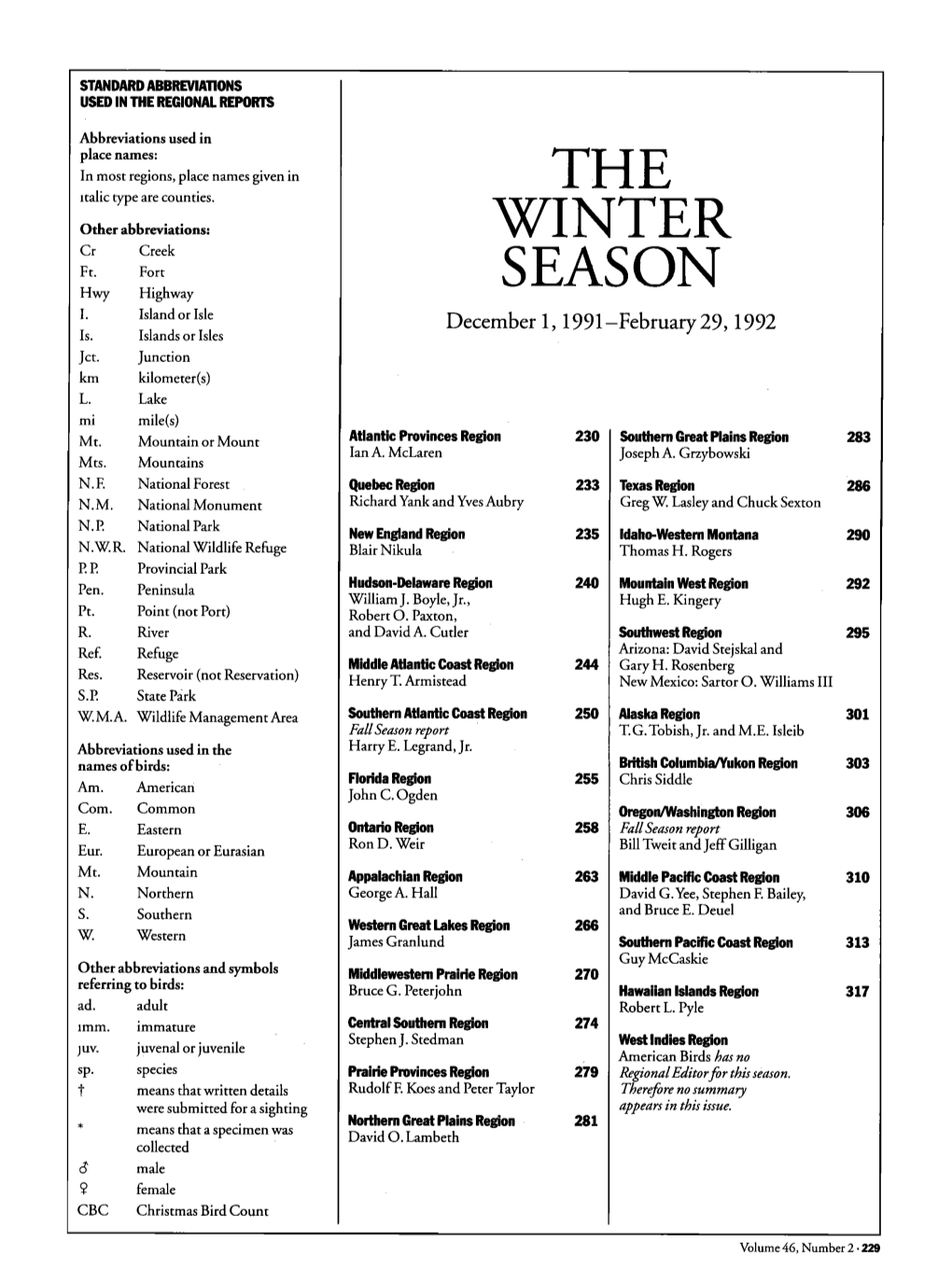The Winter Season December 1, 1991-February 29, 1992
