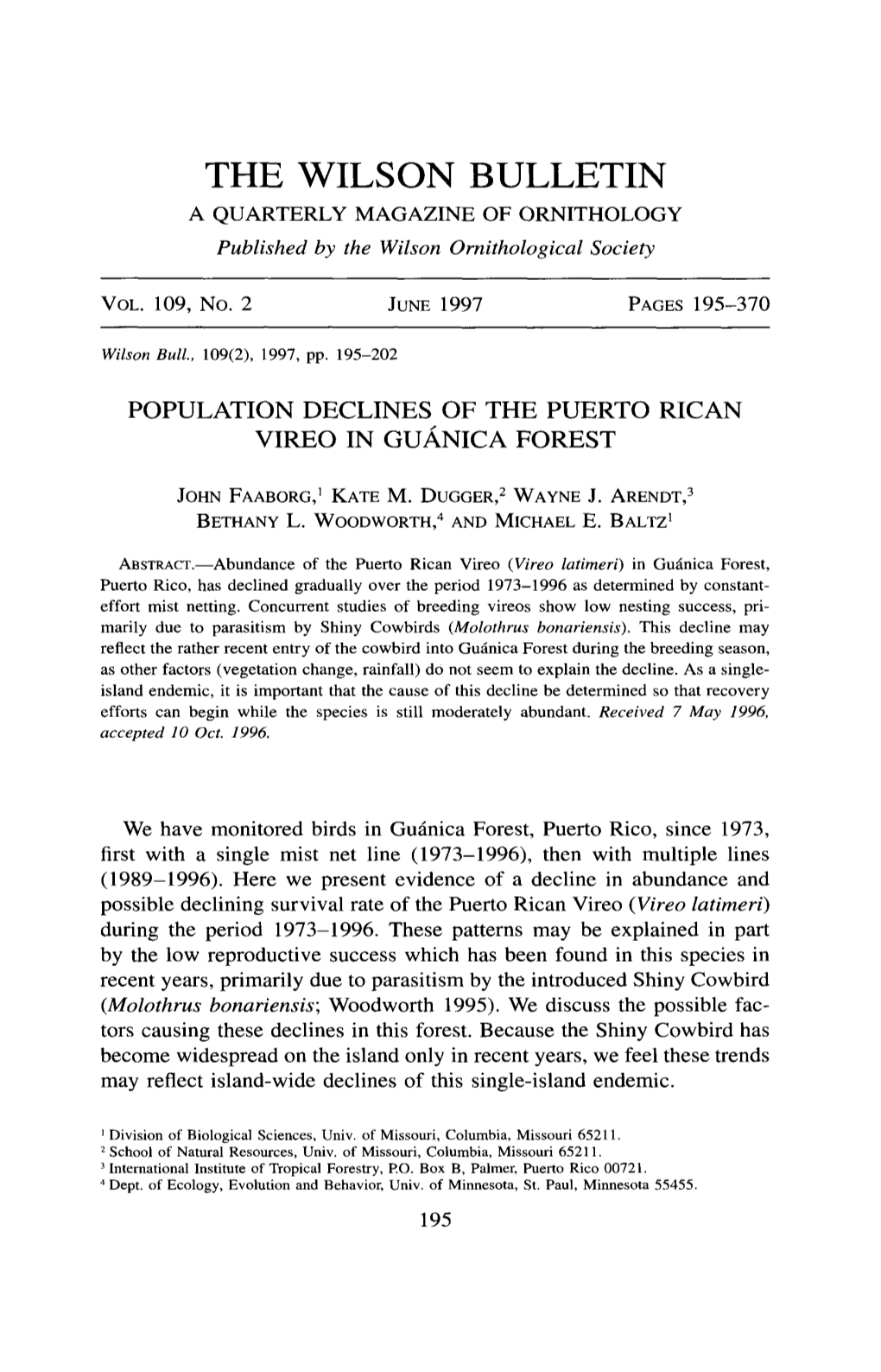 POPULATION DECLINES of the PUERTO RICAN VIREO in Gulinica FOREST