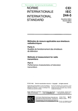 CEI INTERNATIONALE IEC INTERNATIONAL 244-5 Deuxième Édition STAN DARD Second Edition 1992-10