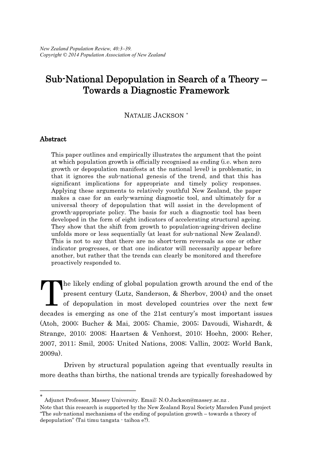 Sub-National Depopulation in Search of a Theory – Towards a Diagnostic Framework