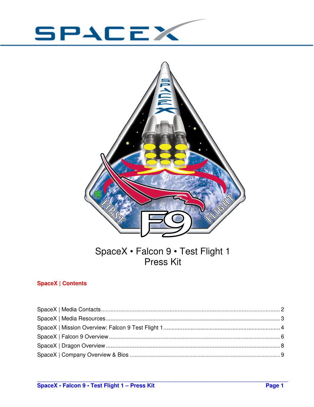 Spacex • Falcon 9 • Test Flight 1 Press Kit