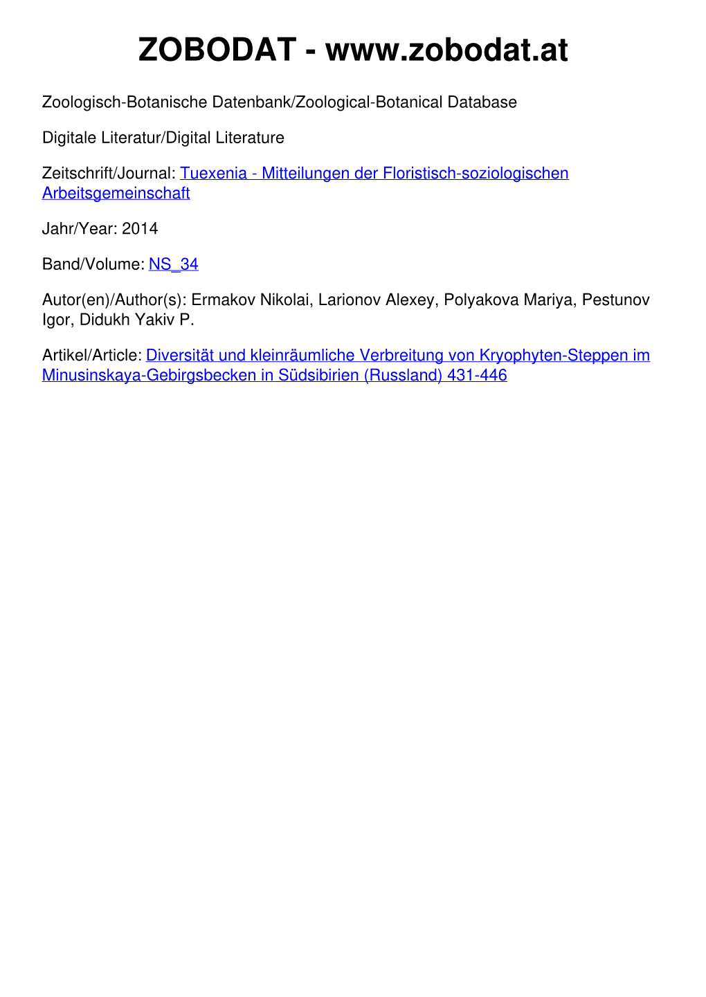 Diversity and Spatial Structure of Cryophytic Steppes of the Minusinskaya Intermountain Basin in Southern Siberia (Russia)