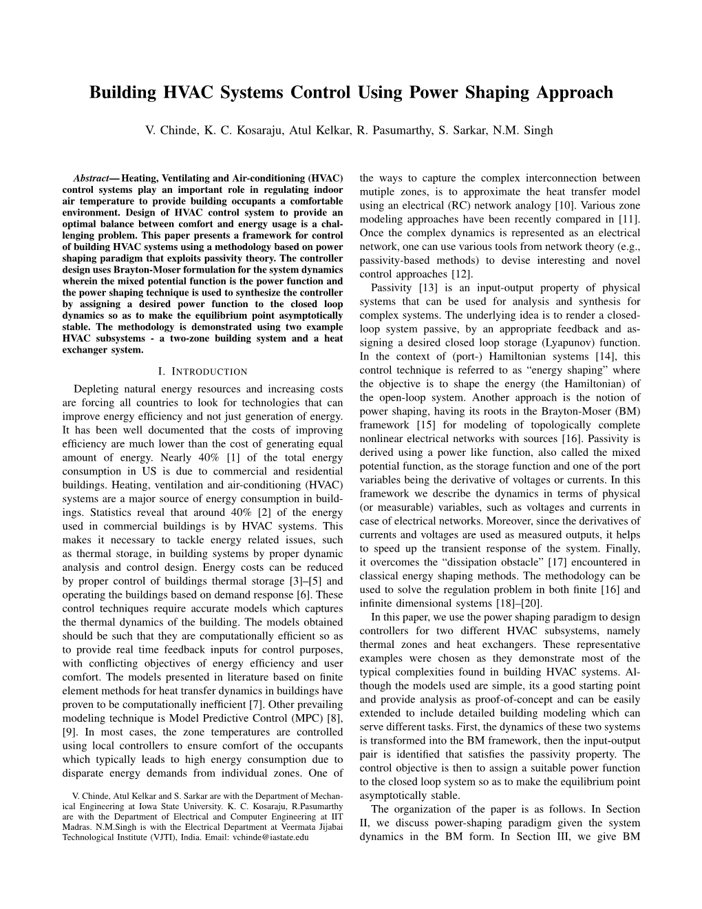 Building HVAC Systems Control Using Power Shaping Approach