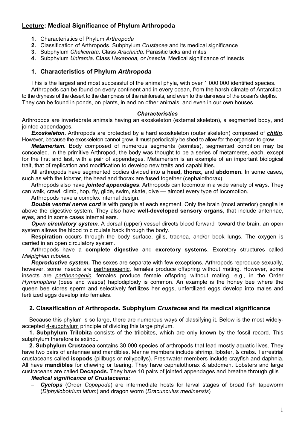 Lecture 14: Phylum Arthropoda