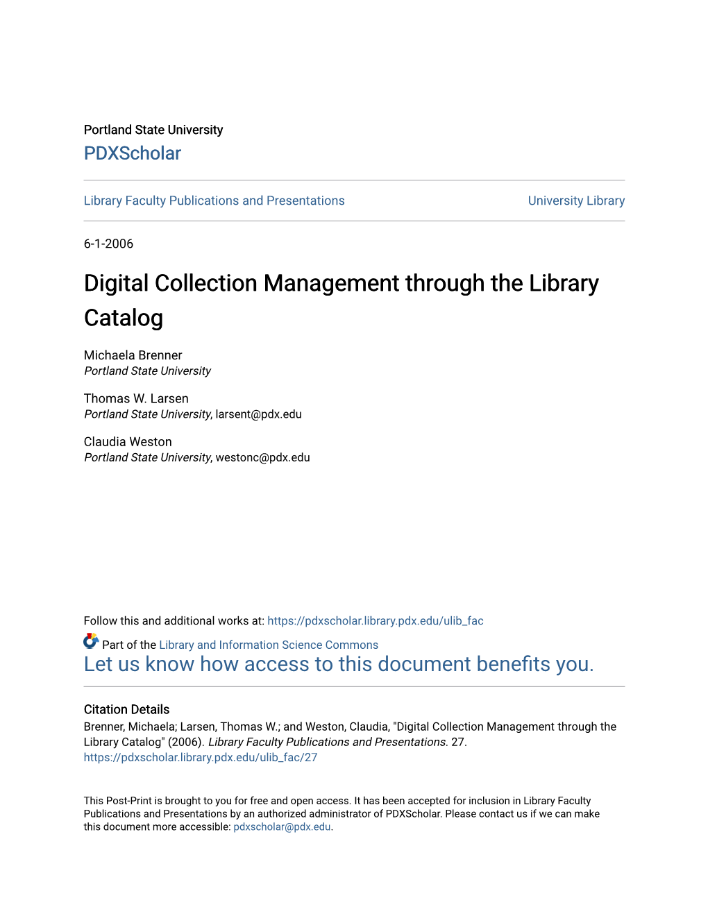 Digital Collection Management Through the Library Catalog
