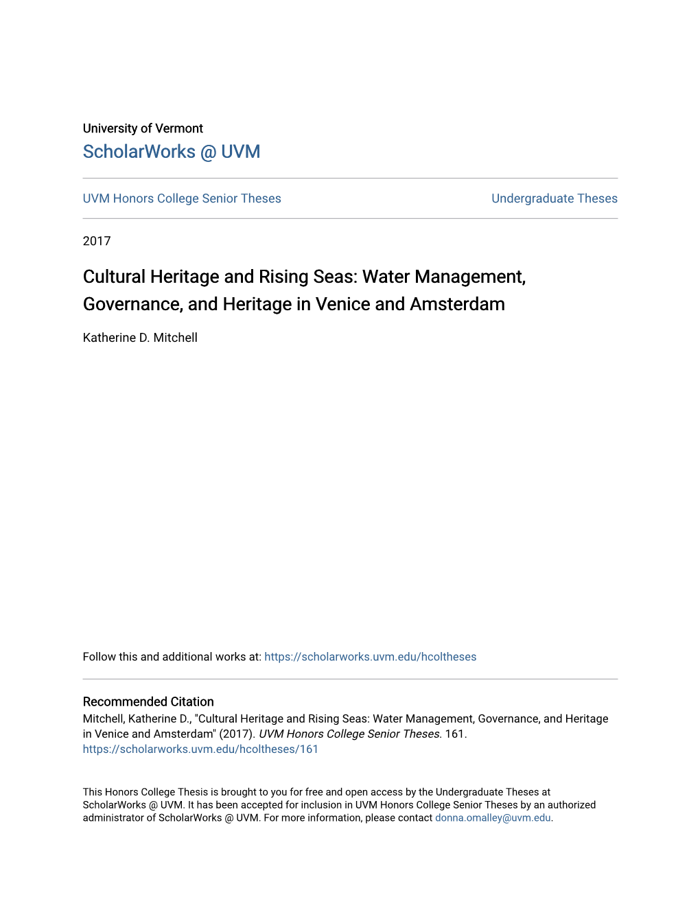 Water Management, Governance, and Heritage in Venice and Amsterdam