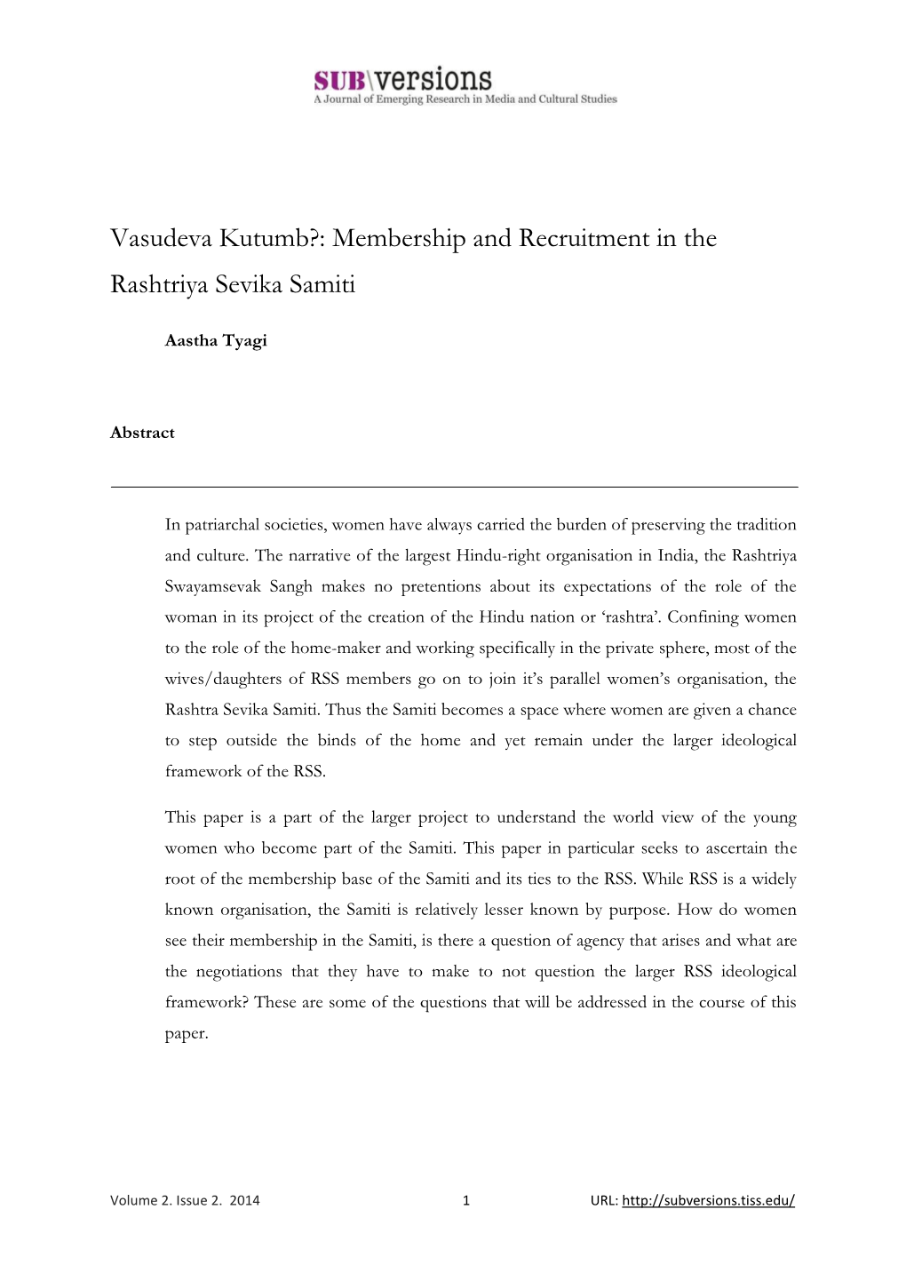 Membership and Recruitment in the Rashtriya Sevika Samiti