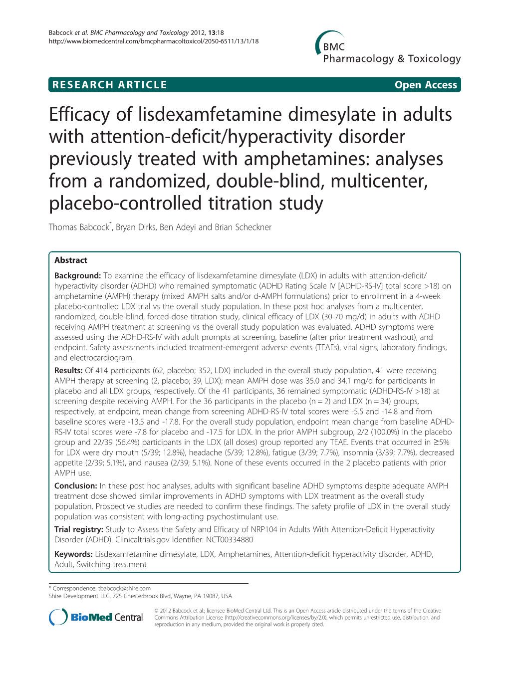 Efficacy of Lisdexamfetamine Dimesylate in Adults with Attention