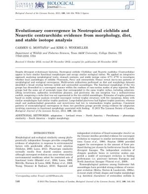 Evolutionary Convergence in Neotropical Cichlids and Nearctic Centrarchids: Evidence from Morphology, Diet, and Stable Isotope Analysis