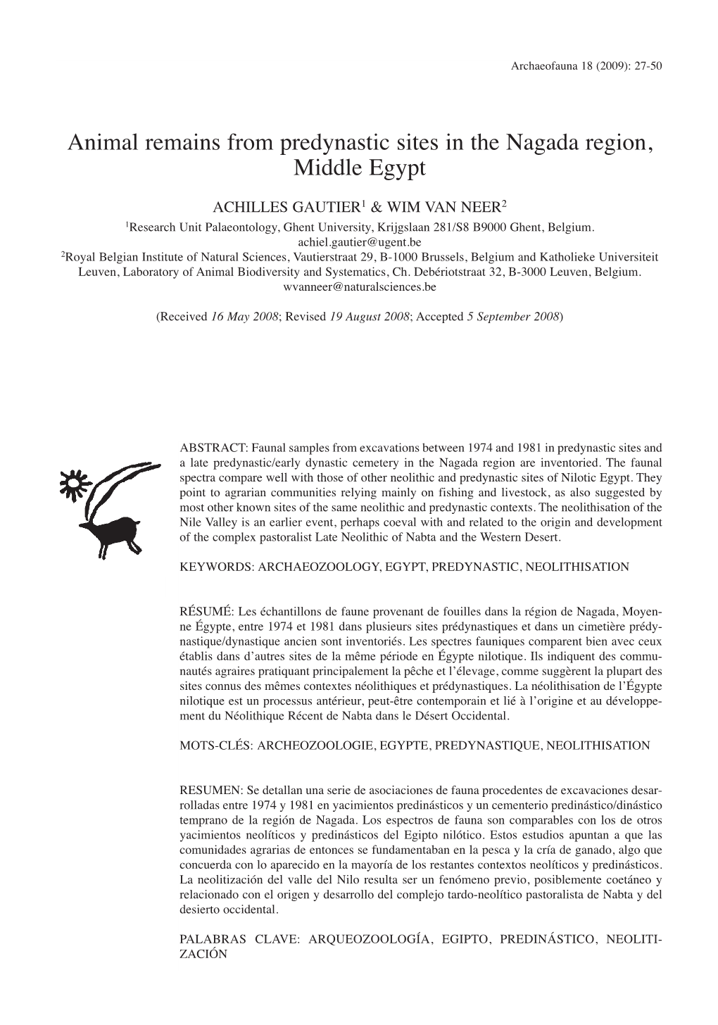 Animal Remains from Predynastic Sites in the Nagada Region, Middle Egypt