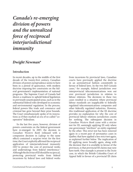 Canada's Re-Emerging Division of Powers and the Unrealized Force Of