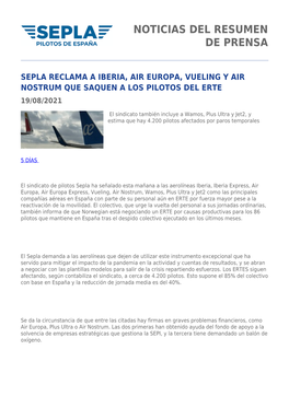Noticias Del Resumen De Prensa Sepla Reclama a Iberia, Air Europa