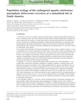 Population Ecology of the Endangered Aquatic Carnivorous Macrophyte Aldrovanda Vesiculosa at a Naturalised Site in North America