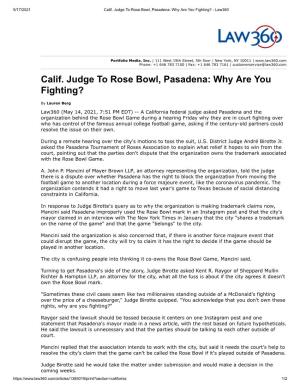 Calif. Judge to Rose Bowl, Pasadena: Why Are You Fighting? - Law360