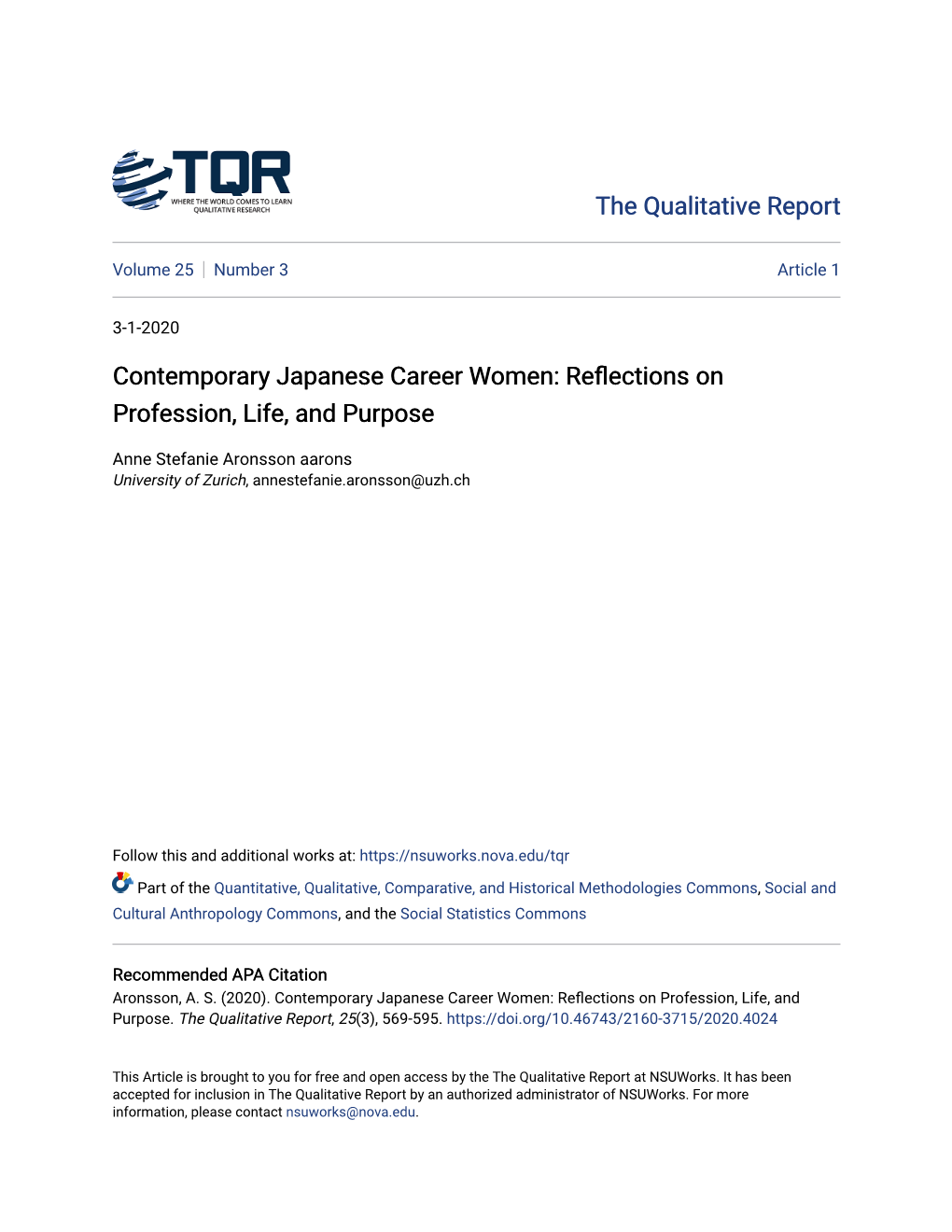Contemporary Japanese Career Women: Reflections on Profession, Life, and Purpose