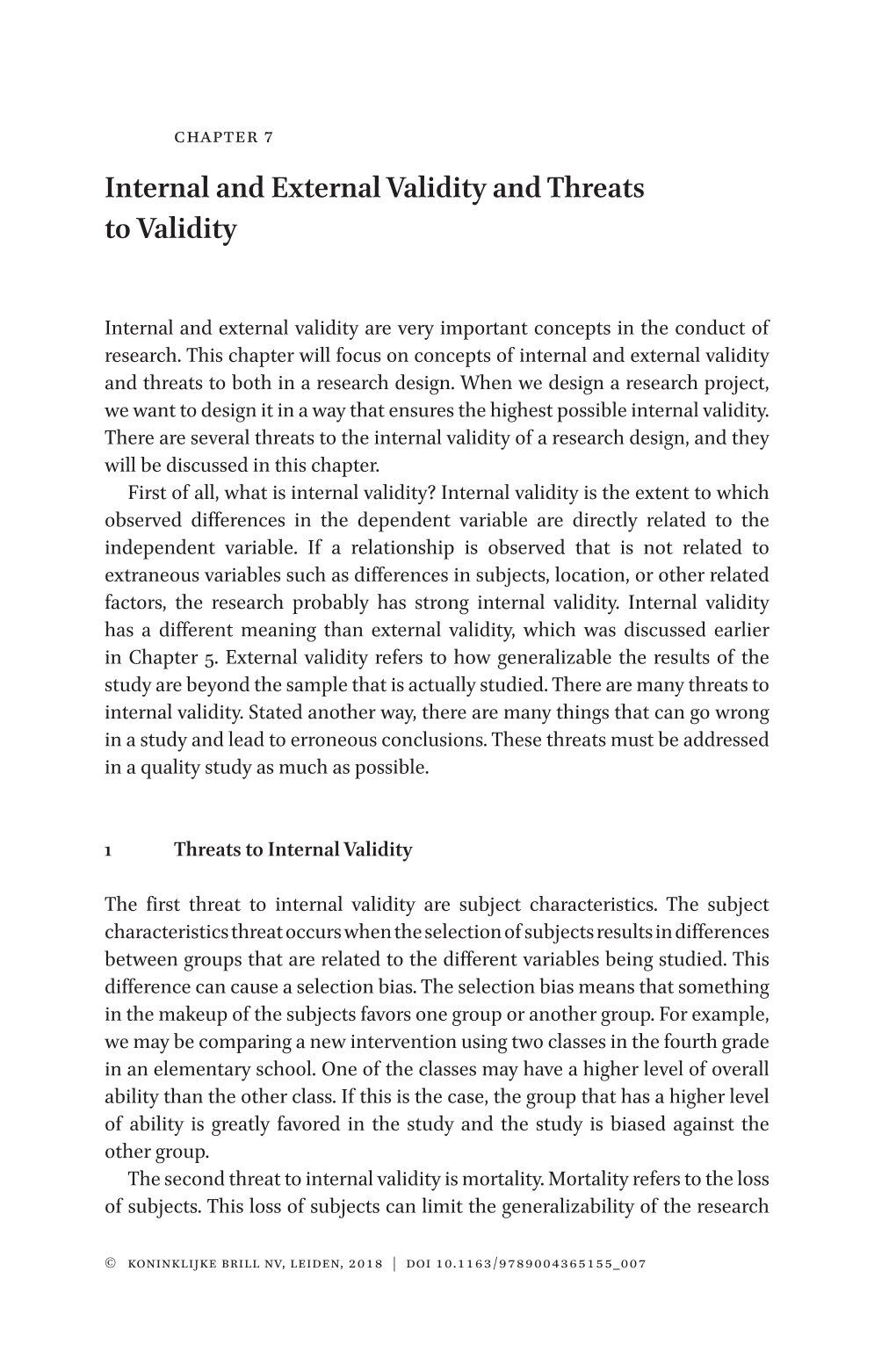 Internal and External Validity and Threats to Validity