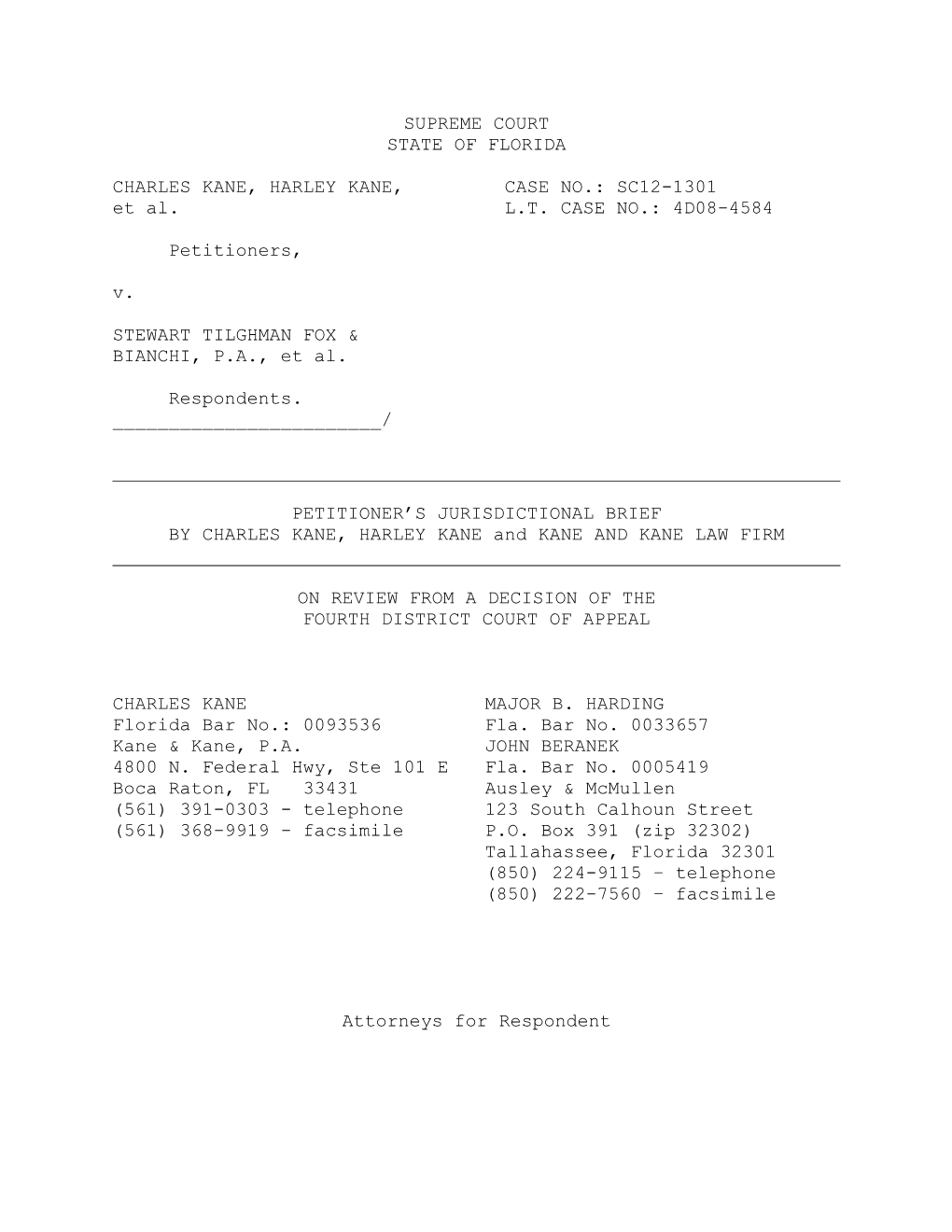 SC12-1301 Jurisdictional Initial Brief